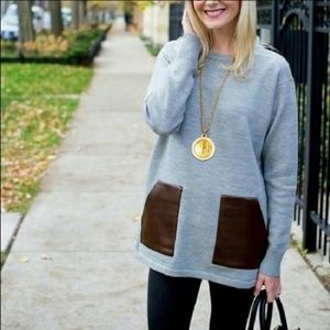 Jcrew sweater with faux leather pockets